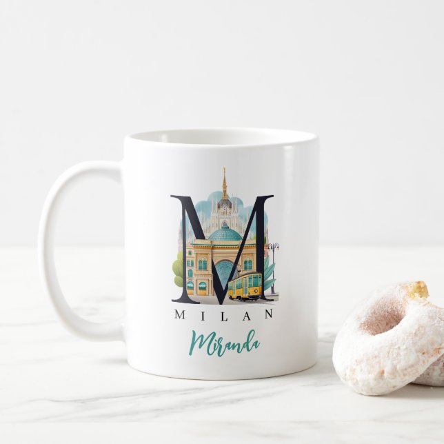 Milan Italy Monogram Letter M Personalized Gift Kaffeetasse (Mit Donut)