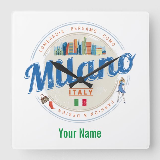 Milan Skyline Italien Vintag Fashion Lombardy Quadratische Wanduhr (Vorderseite)