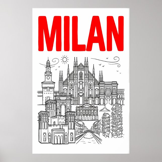 Milan Skyline Wandkunst - Grafischer Poster-Stil m Poster (Vorne)