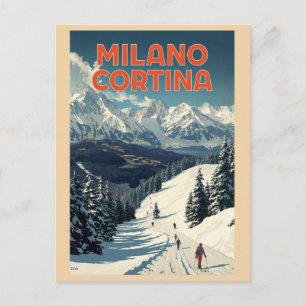 Milano Cortina 2026 Vintage Skigebiet Geschenke Postkarte