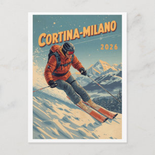 Milano Cortina 2026 Vintage Skigebiet Geschenke Postkarte