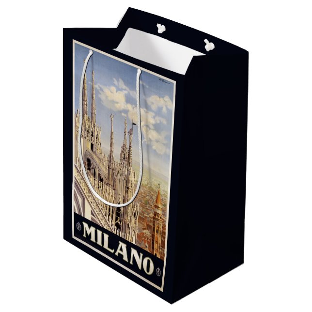 Milano Mailand Italien Vintage Reisegeschenktasche Mittlere Geschenktüte (Rückseite Schrägansicht)