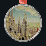 Milano Silbernes Ornament<br><div class="desc">Vintages italienisches Reiseplakat für Milano,  Illustration aus den 20er Jahren,  das die gotische Dachlinie der Mailänder Kathedrale zeigt.</div>