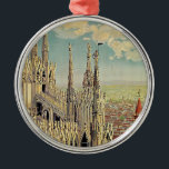 Milano Silbernes Ornament<br><div class="desc">Vintages italienisches Reiseplakat für Milano,  Illustration aus den 20er Jahren,  das die gotische Dachlinie der Mailänder Kathedrale zeigt.</div>