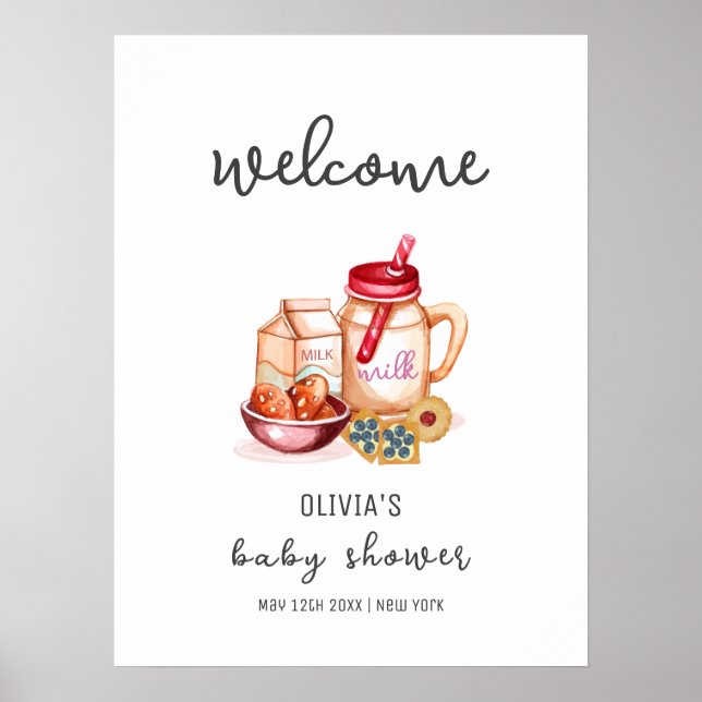 Milch & Cookie Gender Neutral Baby Dusche Willkomm Poster (Vorne)
