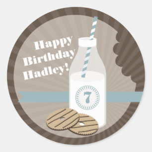 Milch + Plätzchen-Geburtstags-Aufkleber Striped + Runder Aufkleber