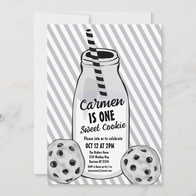 Milch und Cookie 2D Boys erster Geburtstag Einladung (Vorderseite)