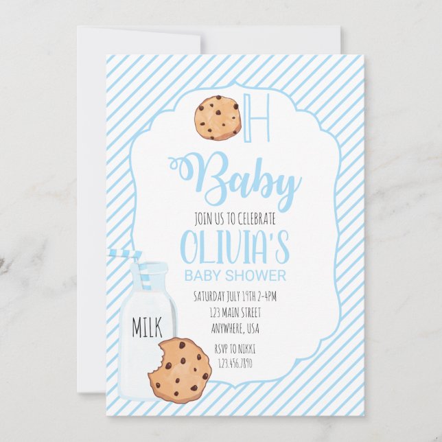 Milch und Cookies blaue Babydusche Einladung (Vorderseite)