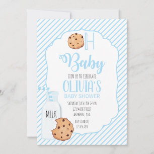 Milch und Cookies blaue Babydusche Einladung