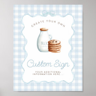 Milch und Cookies Blue Baby Shower Table Zeichen Poster