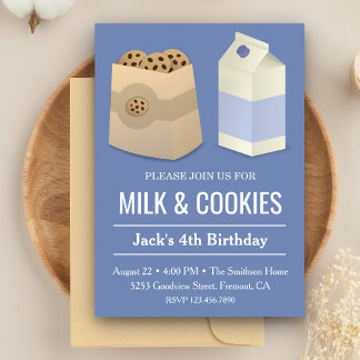Milch und Cookies Blue Birthday Boy Party laden Einladung
