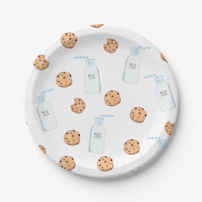 Milch und Cookies Blue Birthday Paper Plate Pappteller (Vorderseite)