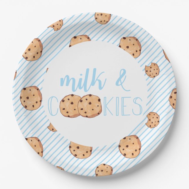 Milch und Cookies Blue Birthday Party Pappteller (Vorderseite)