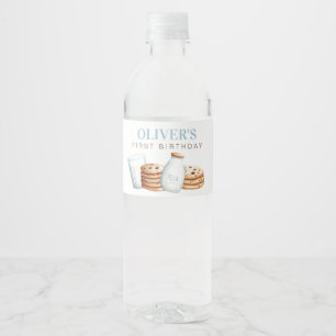 Milch und Cookies Blue Birthday Wasserflaschenetikett