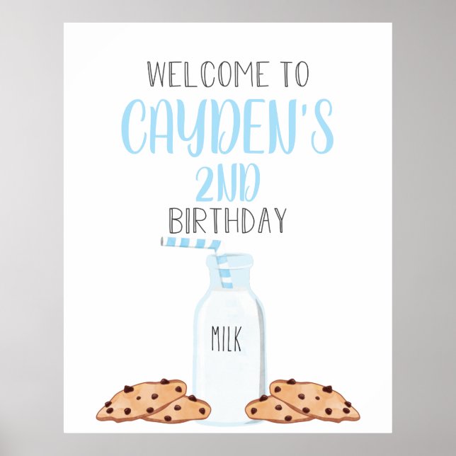Milch und Cookies Blue Birthday Willkommenspender Poster (Vorne)