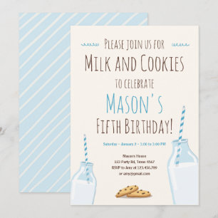 Milch und Cookies Blue Boy Geburtstagsparty Einladung