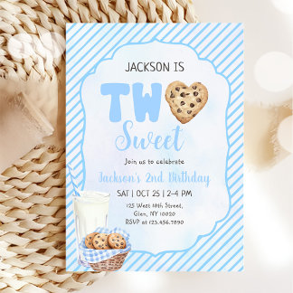 Milch und Cookies Blue Two Sweet 2. Geburtstag Par Einladung