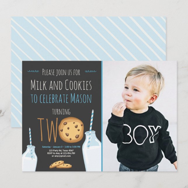 Milch und Cookies Boy Blue Einladung (Vorne/Hinten)