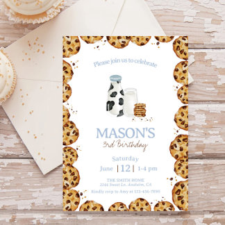 Milch und Cookies bröckeln Blue Birthday Party Einladung