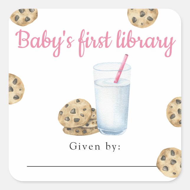 Milch und Cookies Die erste Bibliothek des Babys Quadratischer Aufkleber (Vorderseite)