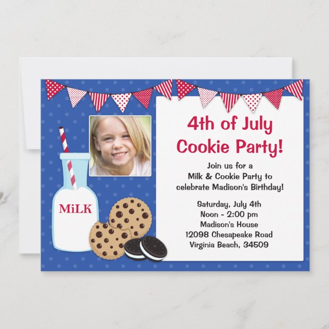 Milch und Cookies Einladung zur Geburtstagspartei (Vorderseite)
