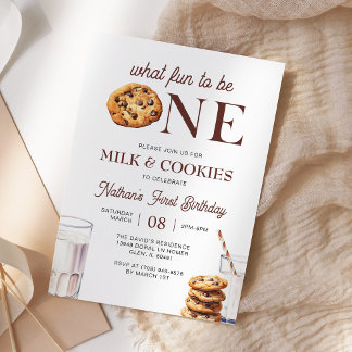 Milch und Cookies Erste Geburtstag Minimalistisch Einladung