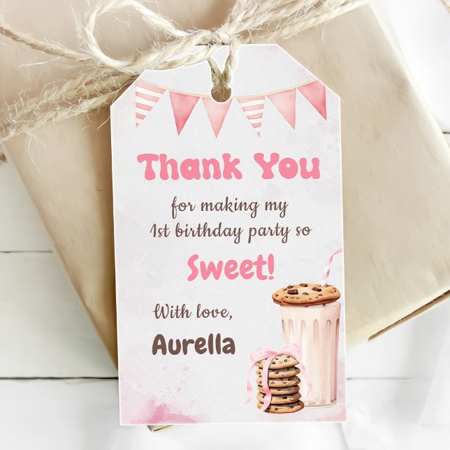 Milch und Cookies Girl First Birthday Party Geschenkanhänger (Von Creator hochgeladen)