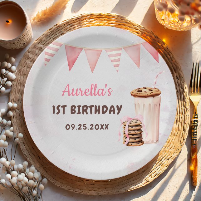 Milch und Cookies Girl First Birthday Party Pappteller (Von Creator hochgeladen)