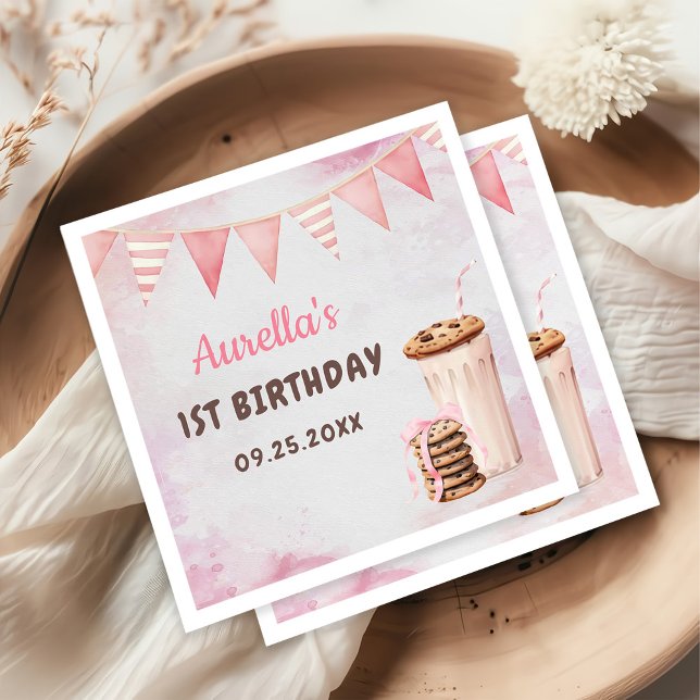 Milch und Cookies Girl First Birthday Party Serviette (Von Creator hochgeladen)