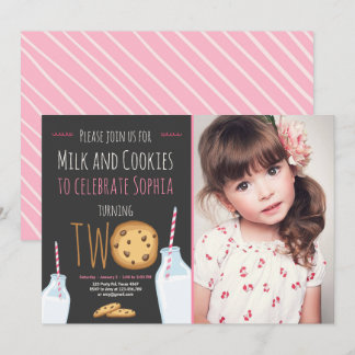 Milch und Cookies Girl Pink am zweiten Geburtstag Einladung