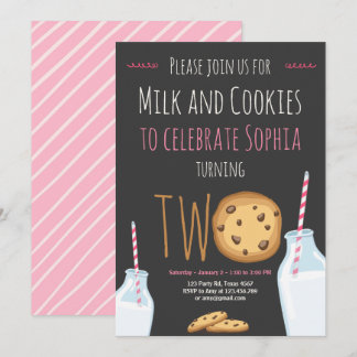 Milch und Cookies Girl Pink am zweiten Geburtstag Einladung
