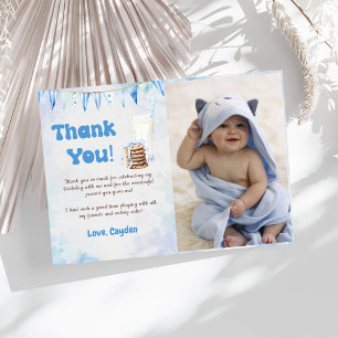 Milch und Cookies Junge Geburtstagsparty Foto Dankeskarte