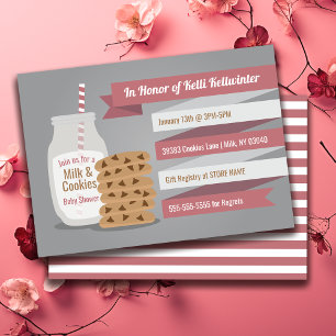 Milch und Cookies Kinderdusche - rosa gestreiftes Einladung