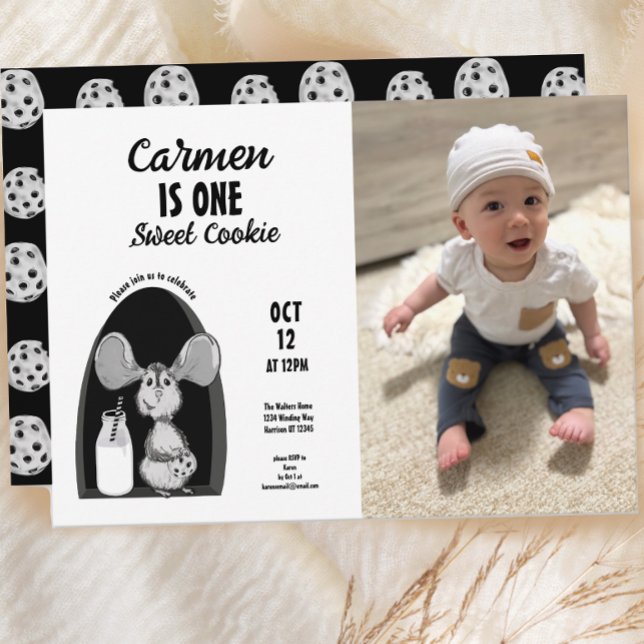 Milch und Cookies Maus Sweet First Birthday Foto Einladung (Von Creator hochgeladen)