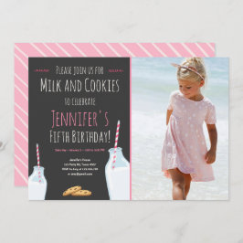 Milch und Cookies Pink Girl Birthday Party Einladung