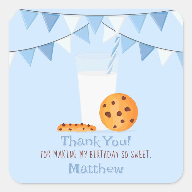 Milch und Cookies Quadratischer Aufkleber (Vorderseite)