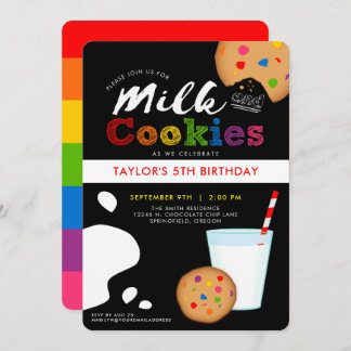 Milch und Cookies Rainbow Birthday Party Einladung