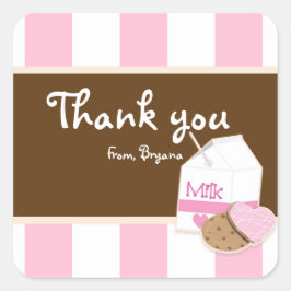Milch und Cookies Rosa Braun Geburtstagsparty Aufk Quadratischer Aufkleber