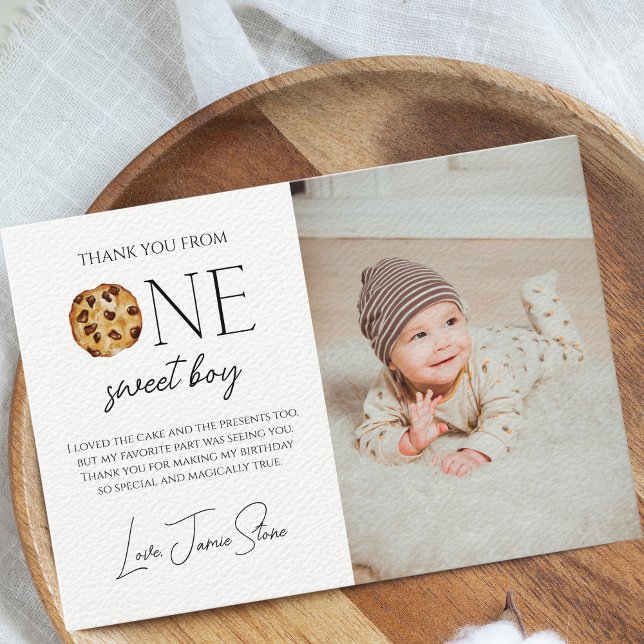 Milch und Cookies Sweet One Boy Birthday Dankeskarte (One Sweet Boy First Birthday Thank You Card)
