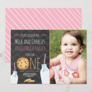 Milch und Kekse Erstes Geburtstags-Einladungs-Mädc Einladung
