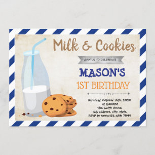 Milch UND Kekse Jungen-Party-Einladung Einladung