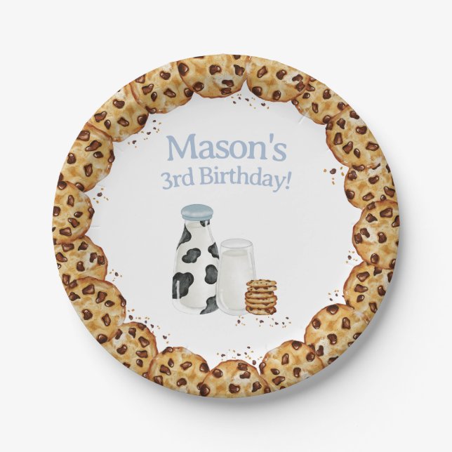 Milch und Krümel Blue Birthday Party Tisch Pappteller (Vorderseite)