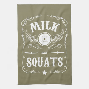 Milch und Squats - Motivierend "Gewichtheben" Geschirrtuch