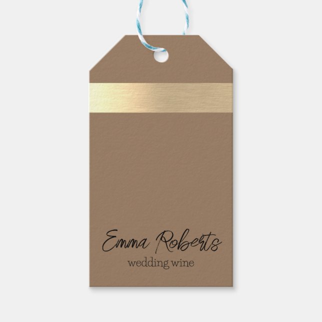 Milchkaffee Brown Gold Foil Rustikale Imitate Geschenkanhänger (Vorderseite)