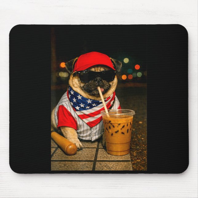Milchkaffee Nachtleben Mops Hund Junge Mädchen lus Mousepad (Vorne)