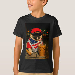 Milchkaffee Nachtleben Mops Hund Junge Mädchen lus T-Shirt
