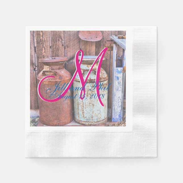 Milchkannen Vintages Metall Rustikale Antique Mono Serviette (Vorderseite)