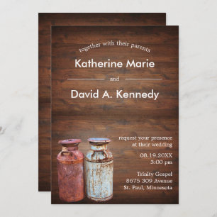 Milchkonserven Land Hochzeit rustikalen alten Baue Einladung