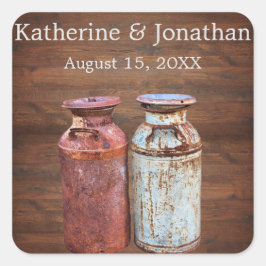 Milchkonserven Land Hochzeit rustikalen alten Baue Quadratischer Aufkleber