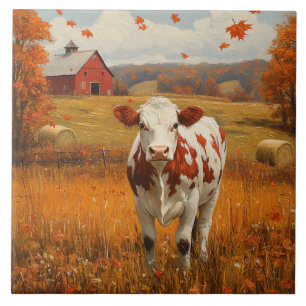 Milchkuh Herbstlandschaft auf dem Bauernhof Fliese